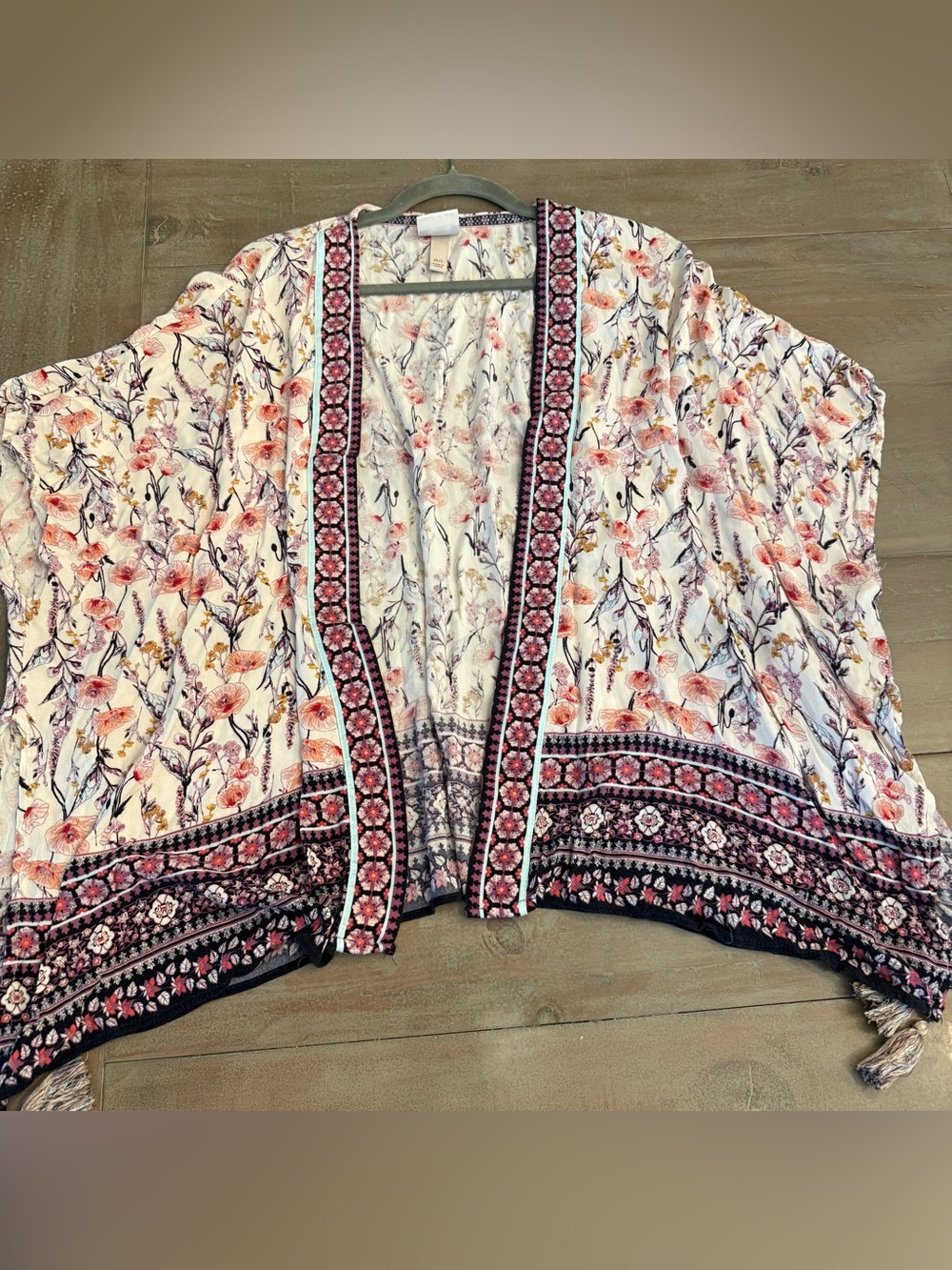Knox Rose Kimono Floral Women’s Sz M/L Preowned Open Front Tassels